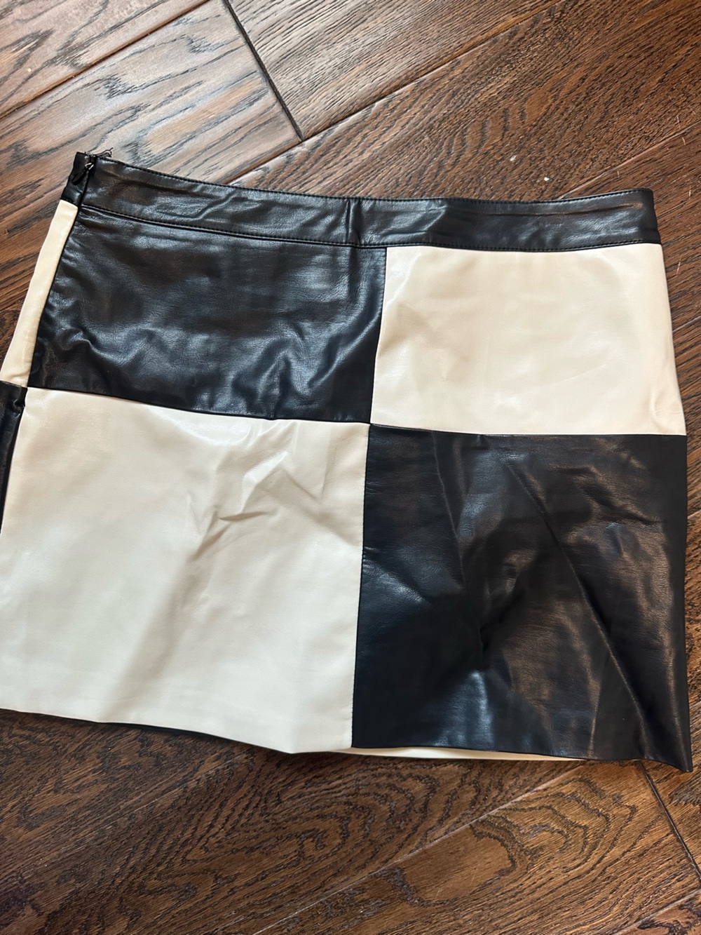 12th Tribe Black and White Leather Patchwork Mini Skirt